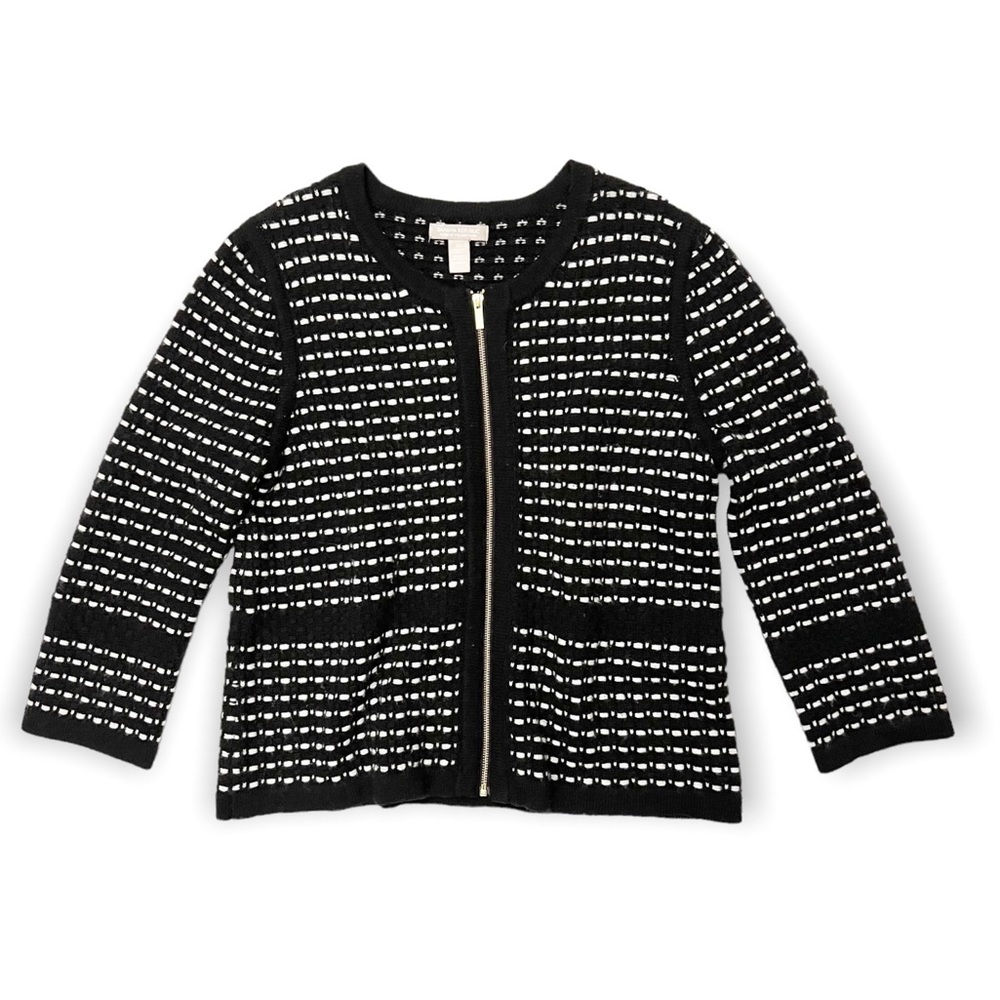 Banana Republic Black & White Cashmere Blend Zip Cardigan Sweater SZ XL